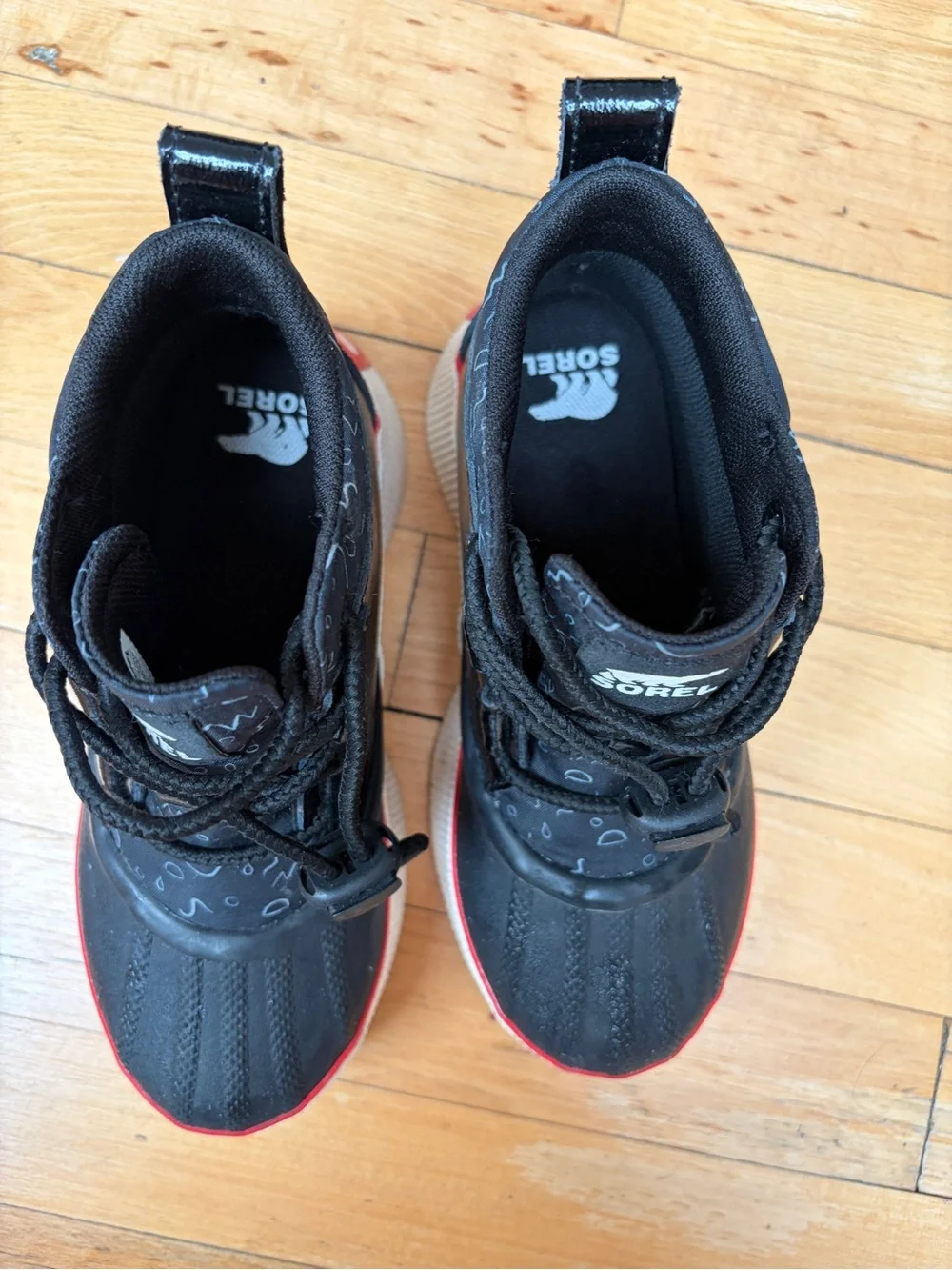 Sorel Kids Black and Red Waterproof Snow Boots
